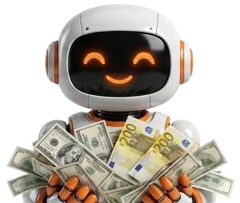 Robot maskota drži novac
